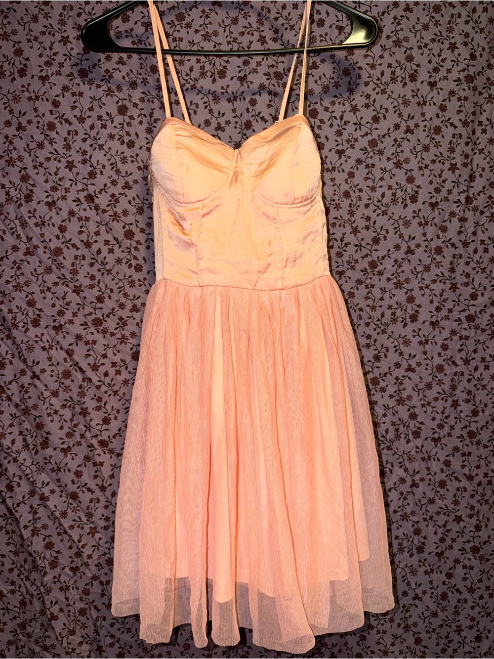 Pink polyester & cotton dress with tulle skirt